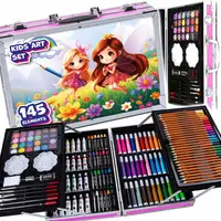 Set de pictura si desen NewEvo pentru copii, 145 de piese, Creioane colorate, Creioane cerate, Markere, Vopsele, Radiera si multe alte accesorii,