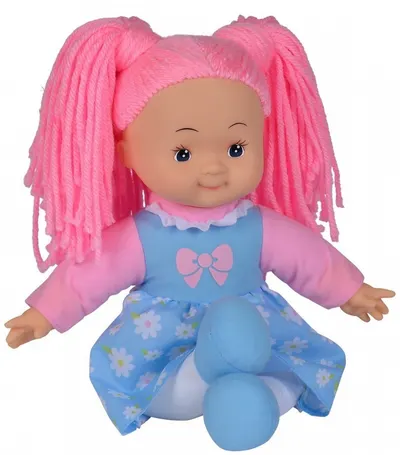 Papusa moale Simba Toys - Flower Dolly, cu parul roz si rochie albastra