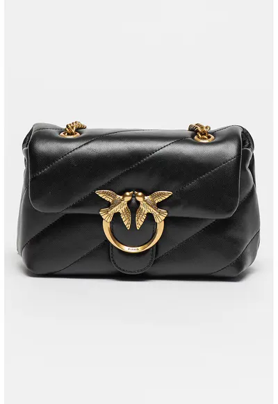 Geanta crossbody de piele Love Mini Puff - Negru - 15x21x9