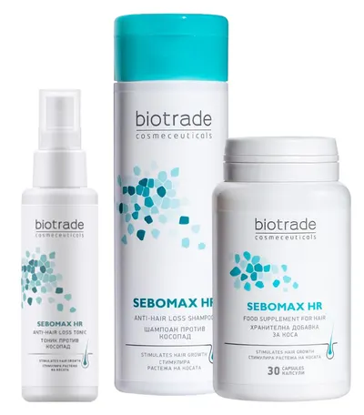 Biotrade Sebomax HR Set - Șampon și Tonic, 200 + 75 ml + Supliment alimentar, 30 capsule