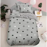 Lenjerie pat 1 PERSOANA, FINET, 4 piese, Gri, Inimioare