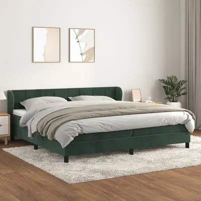 Gossi pat box spring cu saltea, verde inchis, 200x200 cm, catifea