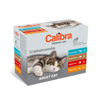 CALIBRA Premium Line, Păstrăv și Somon, plic hrană umedă pisici, (în sos), multipack, 100g x 12buc