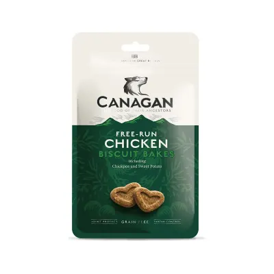CANAGAN Free-Run Chicken Biscuit Bakes, XS-XL, Pui, punguță recompense fără cereale câini junior & adult, 150g