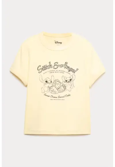 Tricou cu imprimeu Stitch - Negru/Galben pai