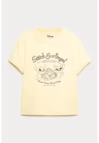 Tricou cu imprimeu Stitch - Negru/Galben pai