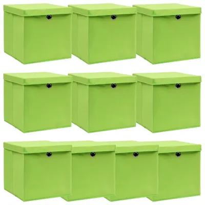 vidaXL Cutii depozitare cu capace 10 buc. verde, 32x32x32 cm, textil