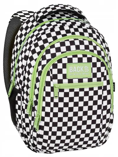 Ghiozdan școlar BackUp 8 O - Checkerboard Green, cu 3 compartimente