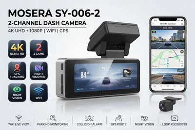 Camera auto DVR MOSERA SY-006-2 2-Channel, 4K Front, 1080P Spate, ecran 2.99 , GPS, WiFi, Night Vision, G-Sensor, Loop Recording