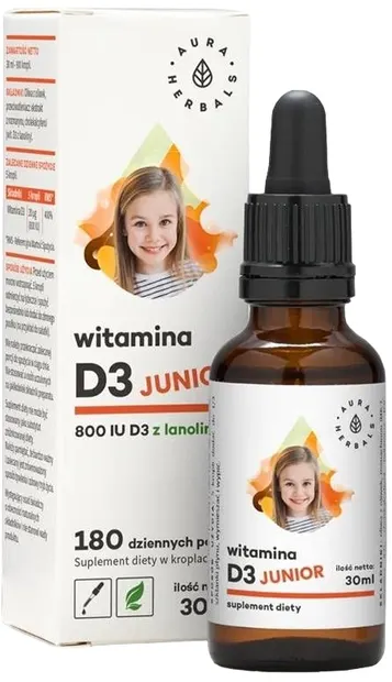 Vitamină D3 Junior, picături, 800 IU, 30 ml, Aura Herbals