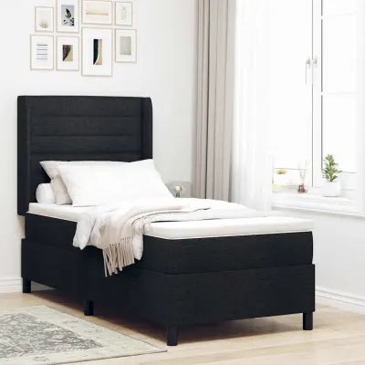 vidaXL Pat cu arc LED cu saltea Negru 90 x 200 cm țesătură