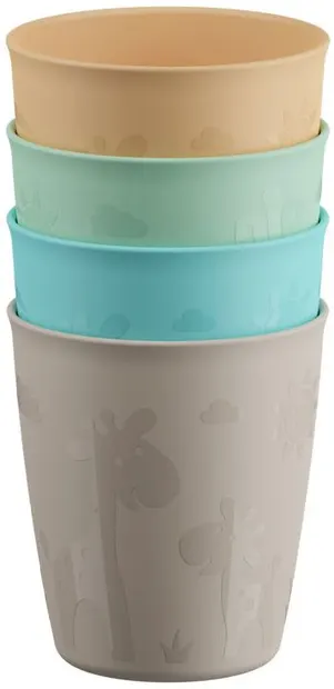 Set de căni pentru copii NIP Beaker - Girafă, 4 bucăți, 250 ml