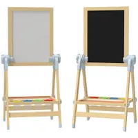 AIYAPLAY Șevalet pentru copii cu tablă dublă pentru cretă și markere, tablă magnetică și tăviță pentru accesorii, rolă de hârtie inclusă, lemn natur | Aosom Romania