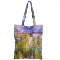 Geanta shopper din material textil satinat, cu imprimeu peisaj marin cu far si copil