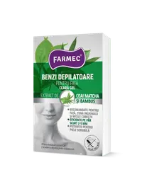 Benzi depilatoare pentru fata cu ceara gel, 20 bucati + 2 servetele, Farmec