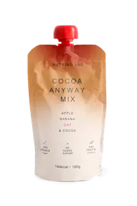 Piure pasteurizat din fructe cu mere si banane cu adaos de ovaz si pudra de cacao, 180g, Nutrino Lab