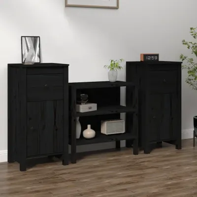 vidaXL Servante, 2 buc., negru, 40x35x80 cm, lemn masiv de pin