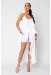 Set Maiou lung stil rochie si Pantaloni scurti din 100% in White 21446 - Alb optic