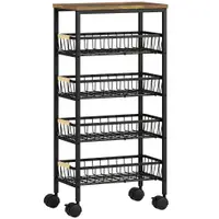 HOMCOM Carrito Auxiliar con Ruedas 4 Cestas Extraíbles Carga 15 kg Marco Metálico para Comedor 40x24x81,5 cm Marrón Rústico | Aosom Romania