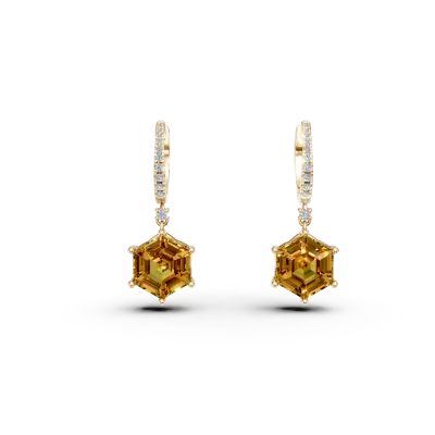 Cercei din aur galben cu citrine de 6.6ct si diamante de 0.18ct