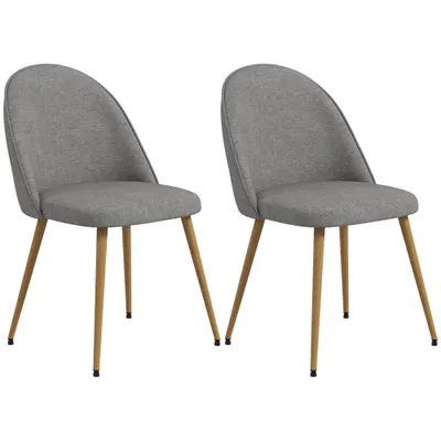 HOMCOM Pachet de 2 Scaune de Sufragerie Scaune de Bucătărie Tapitate cu Material Textil de In și Picioare din Oțel Capacitate 120 kg 50x52x83 cm Gri | Aosom Romania
