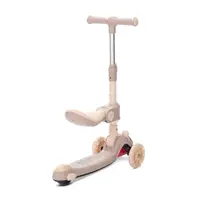 Trotineta pentru copii Lorelli Swiftie Beige pliabila, roti cu led, sezut pliabil, ghidon reglabil, platforma cu lumini si melodii, greutate admisa 50 kg