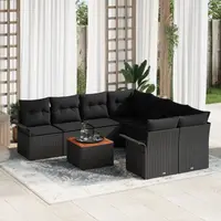 Set de canapea pentru gradina Gossi cu 9 piese perne negru poliratan acacia, set de canapea gradina Gossi cu 2 locuri spatiu de stocare si perne negru poliratan