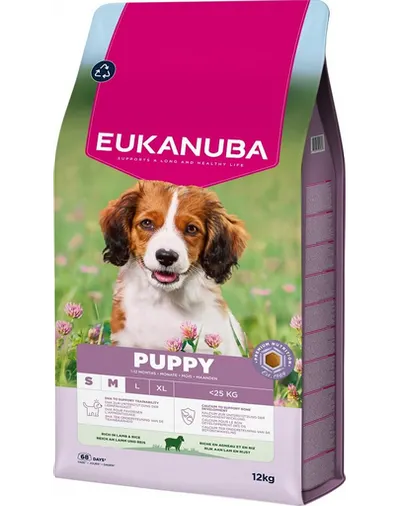 EUKANUBA Puppy Small Medium Breeds Lamb Rice 12 kg hrană uscată pentru căței din rase mici și medii, bogată în carne de miel și orez