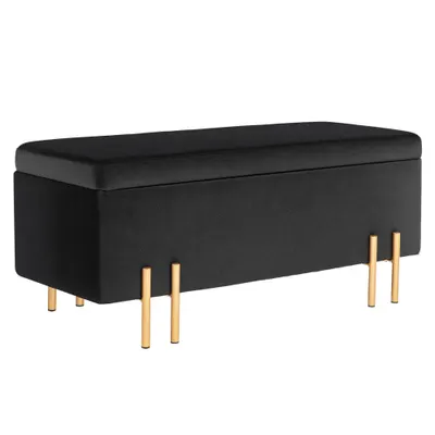 HOMCOM Băncuță, Polsterbank cu spațiu de depozitare, Metal, Lemn de Cauțiuc, Spumă, 100 x 40 x 42 cm, Negru | Aosom Romania