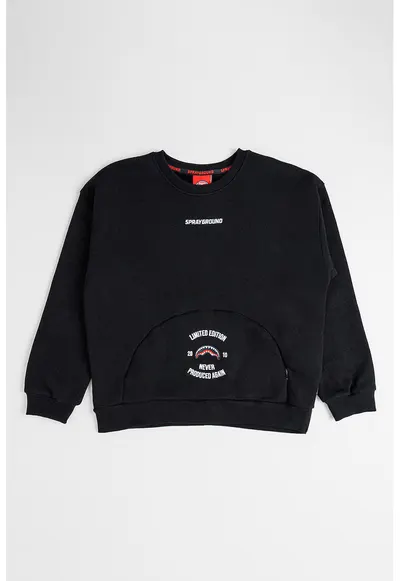 Bluza de trening din bumbac cu decolteu la baza gatului - Negru