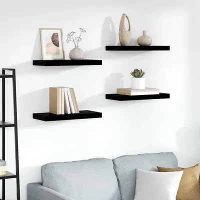 vidaXL Rafturi de perete, 4 buc., negru extralucios, 50x23,5x3,8 cm, MDF