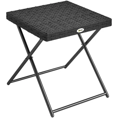 Outsunny Masuta pentru Gradina Pliabila din Ratan Sintetic si Otel, Masuta pentru Exterior Economie Spatiu 40x40x40cm, Negru