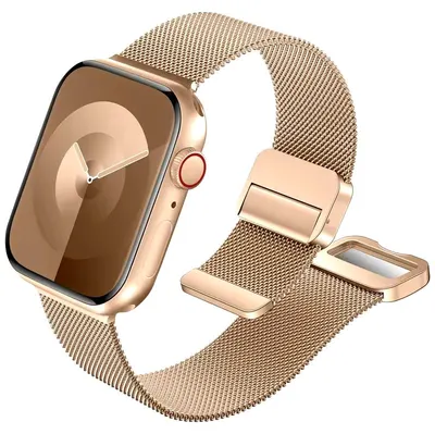 Curea Tesatura Milaneza, Magnetica, Compatibila cu Apple Watch, Prindere dubla, Metalica, Rose Gold - 38/40/41 mm Engros