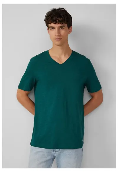 Tricou barbati cu decolteu in V - Regular fit - din bumbac - Verde inchis - Verde inchis