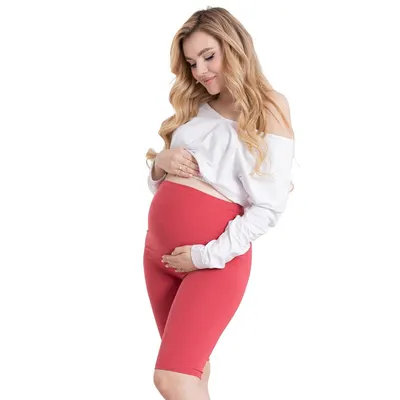 Colanti scurti, Pentru gravide, Cu talie speciala, Certificati Oeko Tex Standard 100, Din bumbac si elastan, Masura S, Rosu