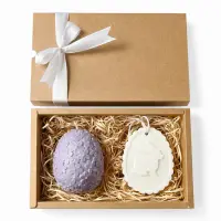 Set cadou Paște cu lumânare ou din ceară de soia și odorizant dulap, în cutie cadou - Iasomie & Vanilie