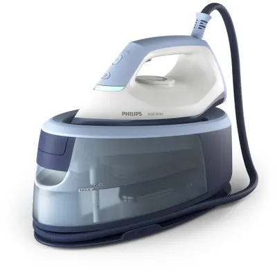 Statie de calcat cu abur Philips seria 3000 PSG3000/20, 2400 W, jet de abur continuu 120 g/min, jet de abur 350 g, Talpa ceramica, Rezervor apa detasabil 1.4 l, Oprire automata, sistem de detartrare Smart Calc Clean