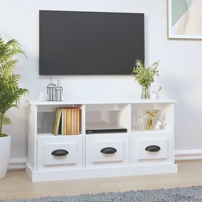 vidaXL Comodă TV, alb extralucios, 100x35x50 cm, lemn prelucrat