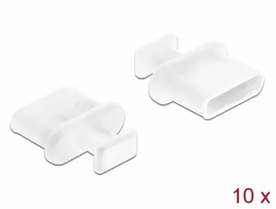 Protectie impotriva prafului pentru conector USB-C mama cu prindere Alb set 10 buc, Delock 64094