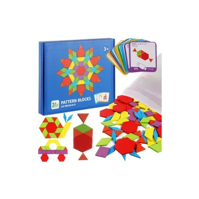 Set puzzle educativ forme geometrice pentru copii, husa depozitare inclusa, lemn, 222g, 26x19x3cm, multicolor