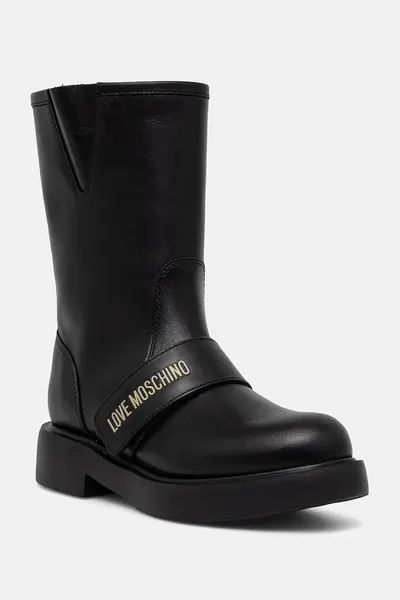 Love Moschino botine cu toc plat pentru femei din piele