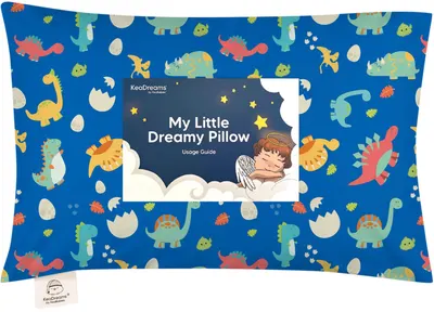Pernă ergonomică KeaBabies Ergonomic Pillow - bumbac organic, 33 x 46 cm, dinozauri albaștri