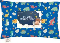 Pernă ergonomică KeaBabies Ergonomic Pillow - bumbac organic, 33 x 46 cm, dinozauri albaștri