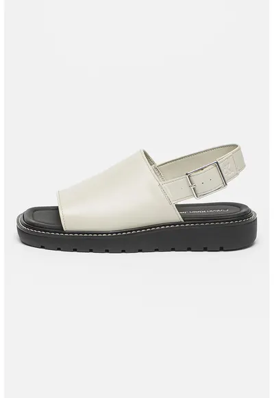 Sandale slingback cu garnituri din piele - Grej
