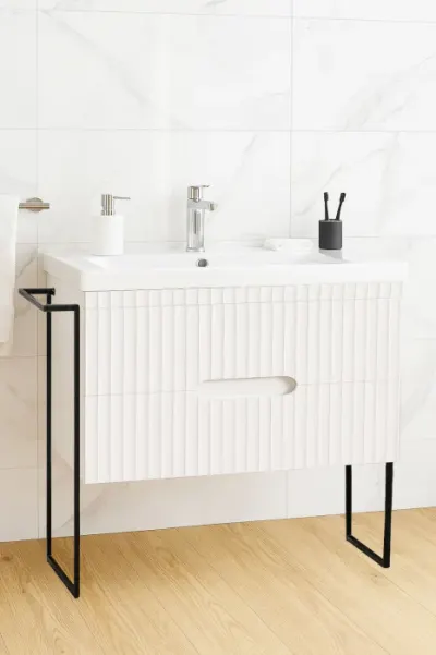 Set Baza front MDF si Lavoar seria 709, cadru metalic, cu sertare, 80 cm, alb