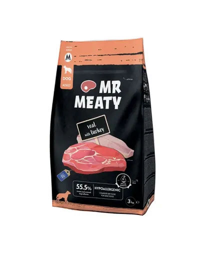 Hrană uscată câini adulți digestie sensibilă vițel și curcan MR MEATY 3kg