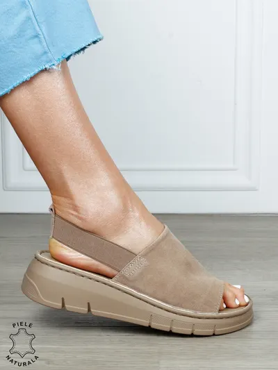Sandale Damă din Piele Naturală Intoarsa cu Design Modern și Bareta Elastică CRL1805 KHAKI