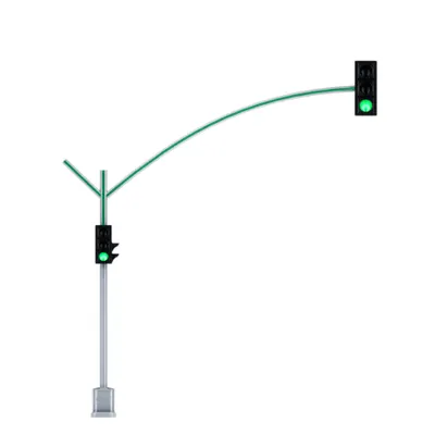 Stalp OVAL iluminat pentru Semnalizare Rutiera Suspendata cu Semafor – 5,1m Stalp + 4m Brat