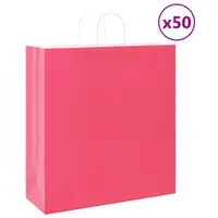 vidaXL Pungi de hârtie 50 buc cu mânere roz 45x17x48 cm
