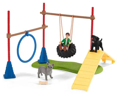 Set Schleich Farm World - Agility - Antrenament pentru catelusi